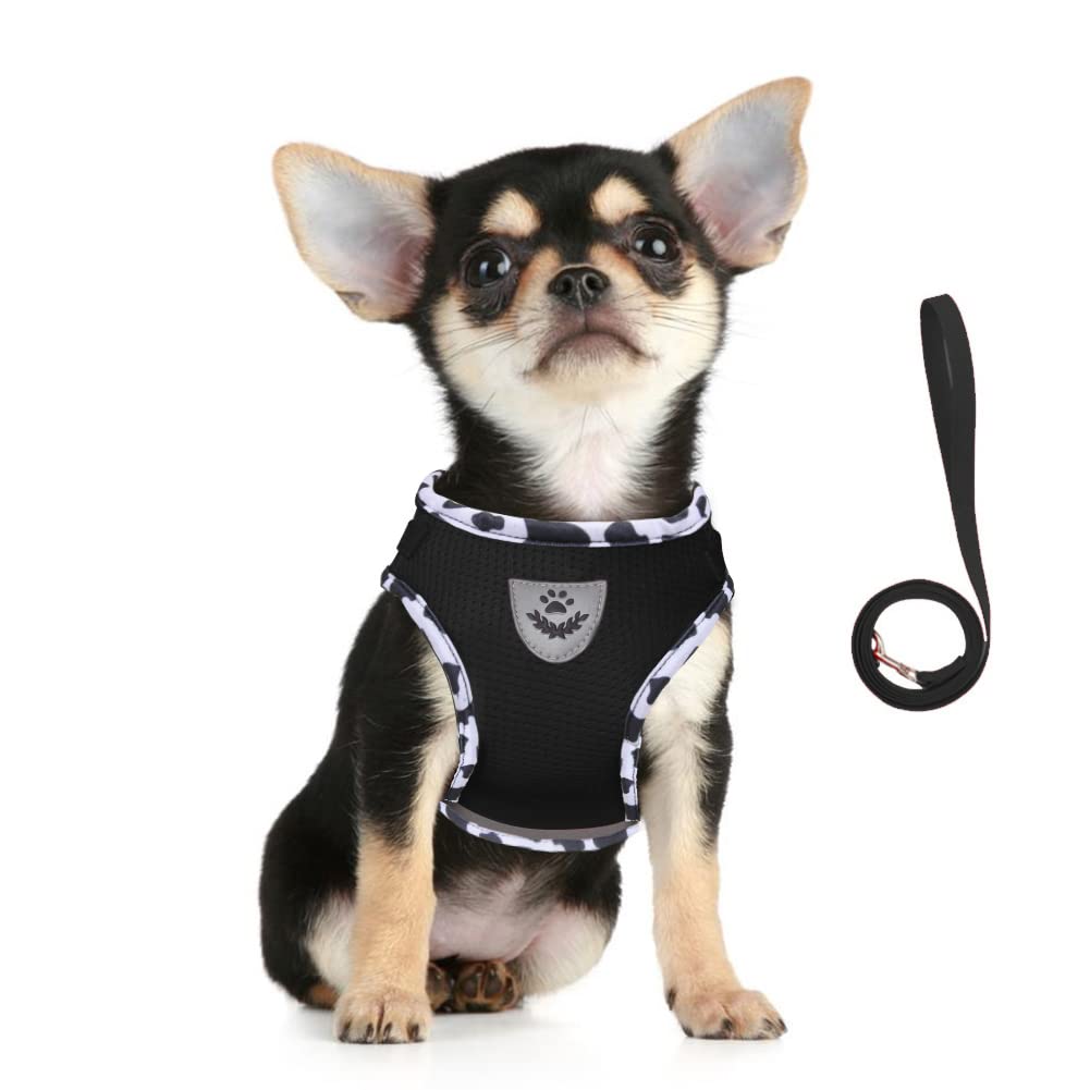 FEimaX Dog Harness and Leash Set, No Pull Soft Mesh Pet Harness for Walking Escape Proof Small Cat Step-in Adjustable Vest with Reflective Strip Fit Puppy Kitten Rabbit