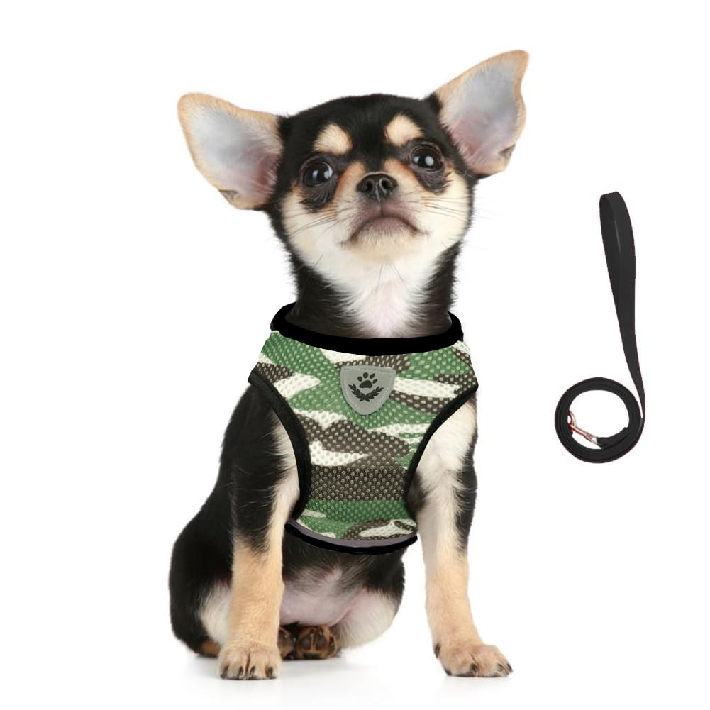 FEimaX Dog Harness and Leash Set, No Pull Soft Mesh Pet Harness for Walking Escape Proof Small Cat Step-in Adjustable Vest with Reflective Strip Fit Puppy Kitten Rabbit