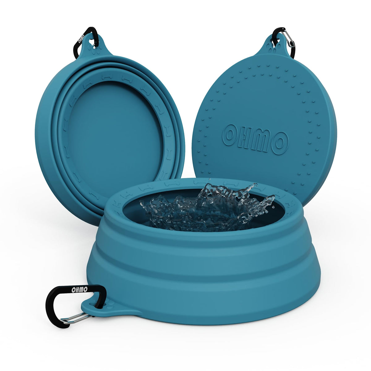 OHMO Collapsible Dog Water Bowl for Travel, 2pcs, 400ml, Light Blue&Grey