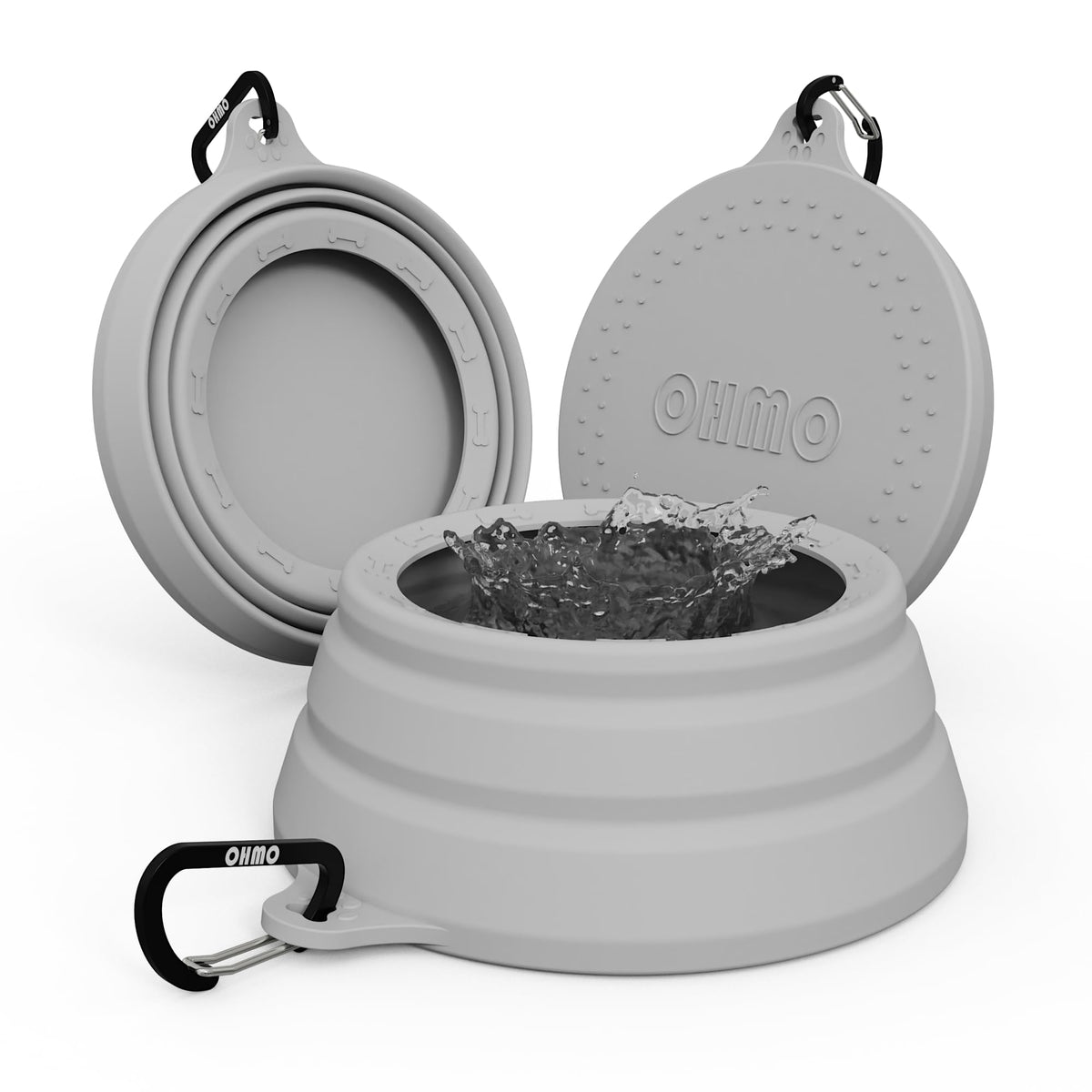 OHMO Collapsible Dog Water Bowl for Travel, 2pcs, 400ml, Light Blue&Grey