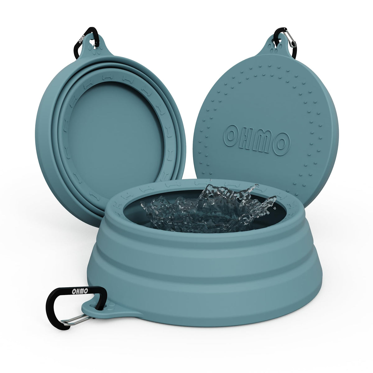 OHMO Collapsible Dog Water Bowl for Travel, 2pcs, 400ml, Light Blue&Grey