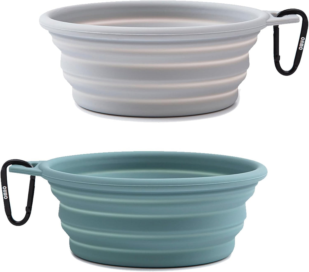 OHMO Collapsible Dog Water Bowl for Travel, 2pcs, 400ml, Light Blue&Grey