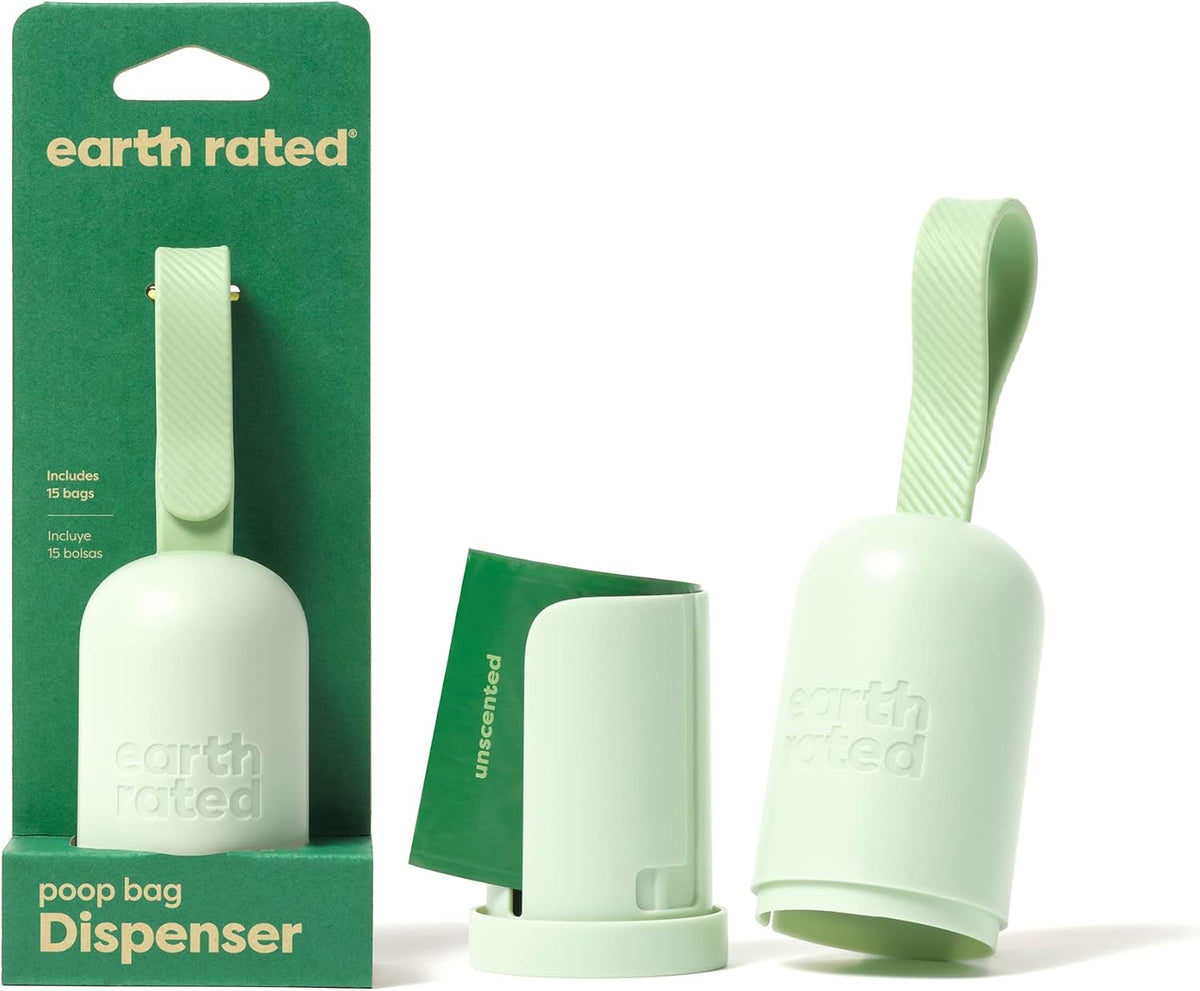 Earth Rated Dog Poo Bag Holder with Dog Poo Bags, Durable and Guaranteed Leakproof, Unscented, 1 Dispenser and 15 Bags