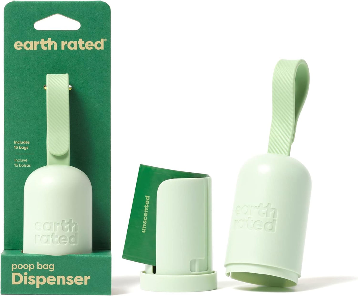 Earth Rated Dog Poo Bag Holder with Dog Poo Bags, Durable and Guaranteed Leakproof, Unscented, 1 Dispenser and 15 Bags