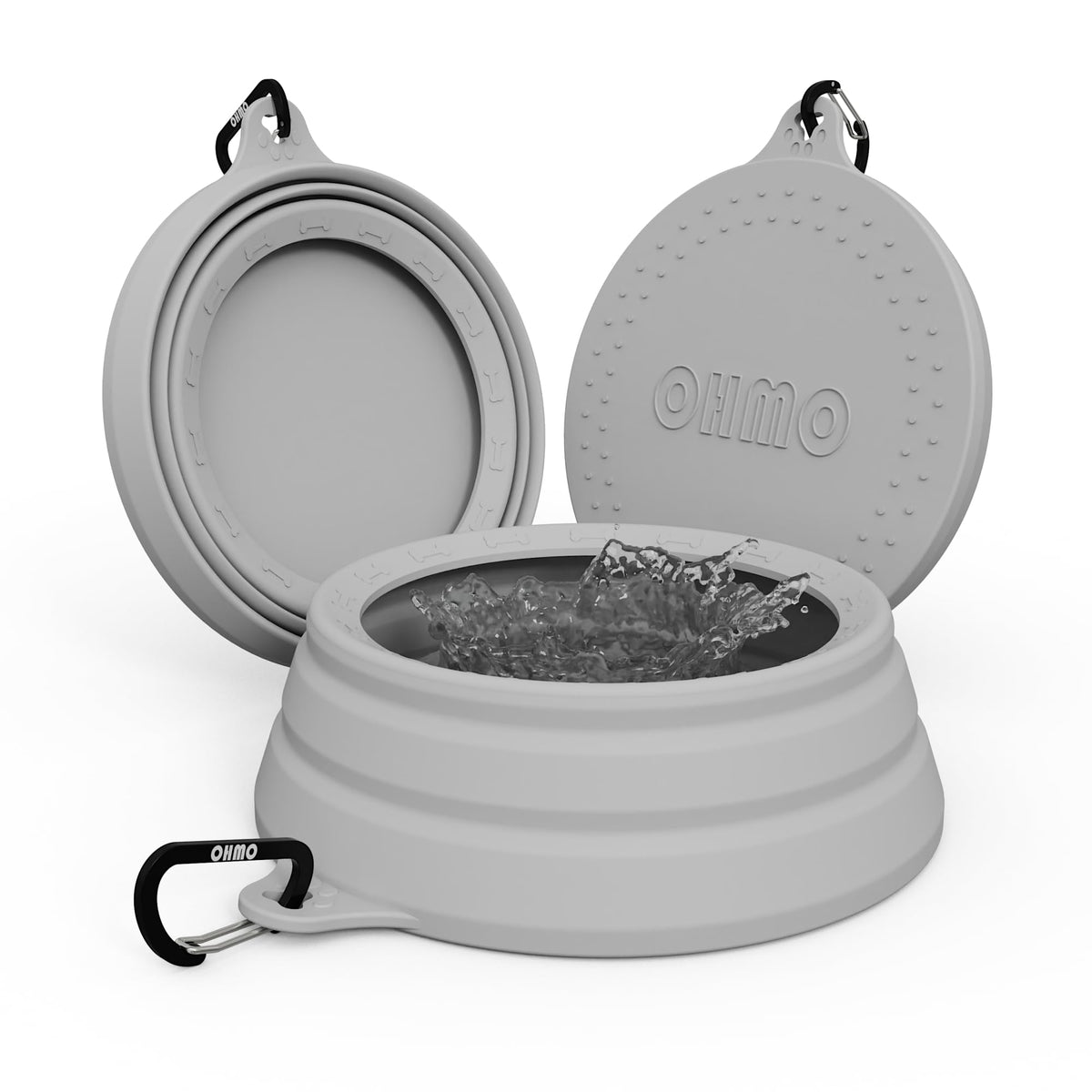 OHMO Collapsible Dog Water Bowl for Travel, 2pcs, 400ml, Light Blue&Grey