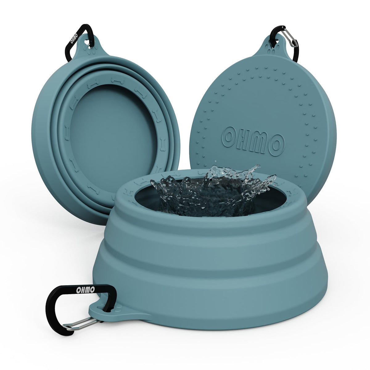 OHMO Collapsible Dog Water Bowl for Travel, 2pcs, 400ml, Light Blue&Grey