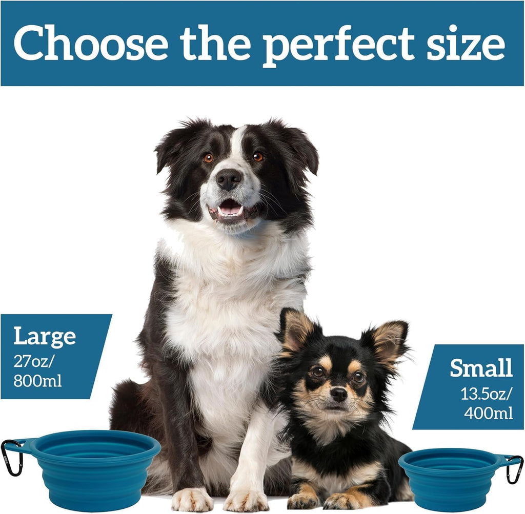 OHMO Collapsible Dog Water Bowl for Travel, 2pcs, 400ml, Light Blue&Grey