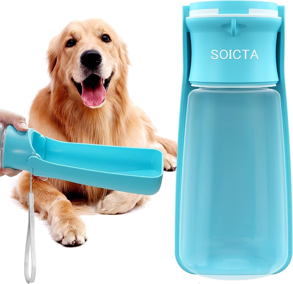 SOICTA Portable Dog Water Bottle for Walking 19 OZ or 12 OZ Portable Pet Water Bottles for Puppy Small Medium Large Dogs Water Dispenser Bowl Dog Accessories(19OZ Blue)