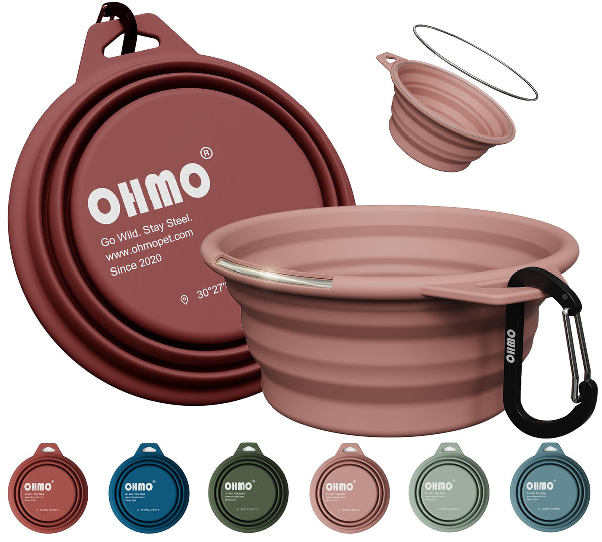 OHMO Collapsible Dog Water Bowl for Travel, 2pcs, 400ml, Light Blue&Grey