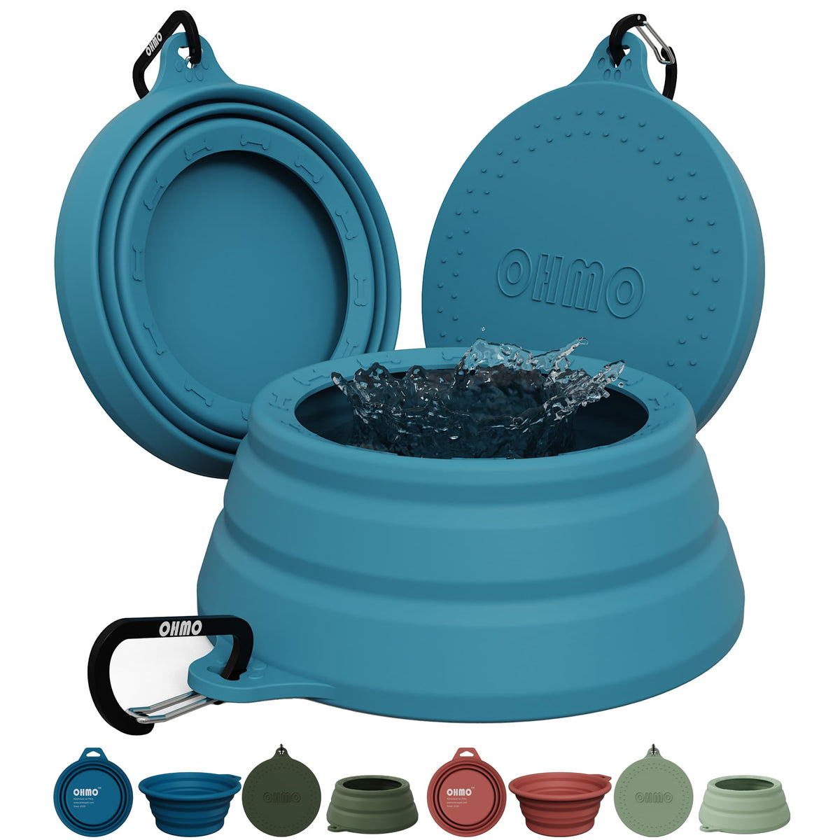 OHMO Collapsible Dog Water Bowl for Travel, 2pcs, 400ml, Light Blue&Grey