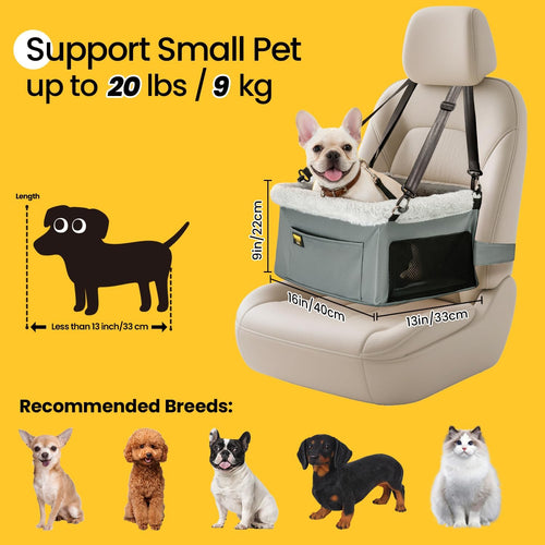 Conlun Dog Car Seat Booster | Steel Frame Anti-Collapse | Small Pet | Grey