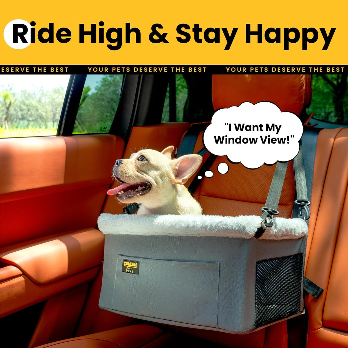 Conlun Dog Car Seat Booster | Steel Frame Anti-Collapse | Small Pet | Grey