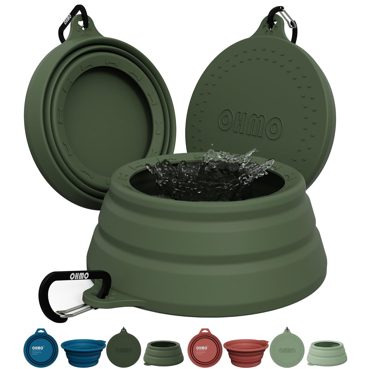 OHMO Collapsible Dog Water Bowl for Travel, 2pcs, 400ml, Light Blue&Grey