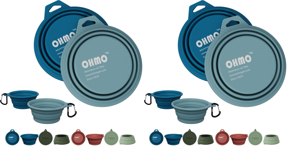 OHMO Collapsible Dog Water Bowl for Travel, 2pcs, 400ml, Light Blue&Grey