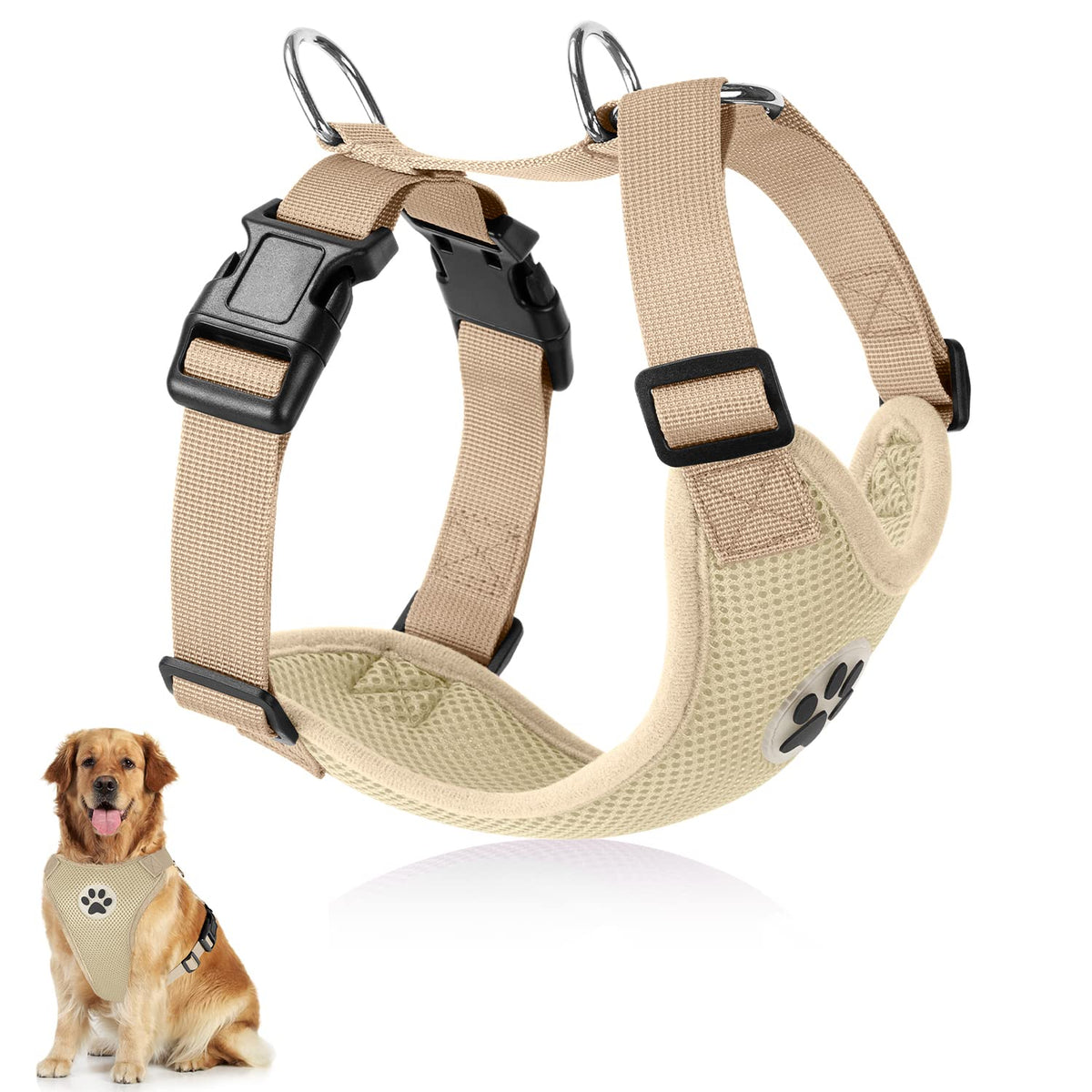 SlowTon Dog Car Vest Harness Multifunction Adjustable Double-Ring Breathable Mesh Fabric Harness for Cat Puppy Road Trip Daily Walks
