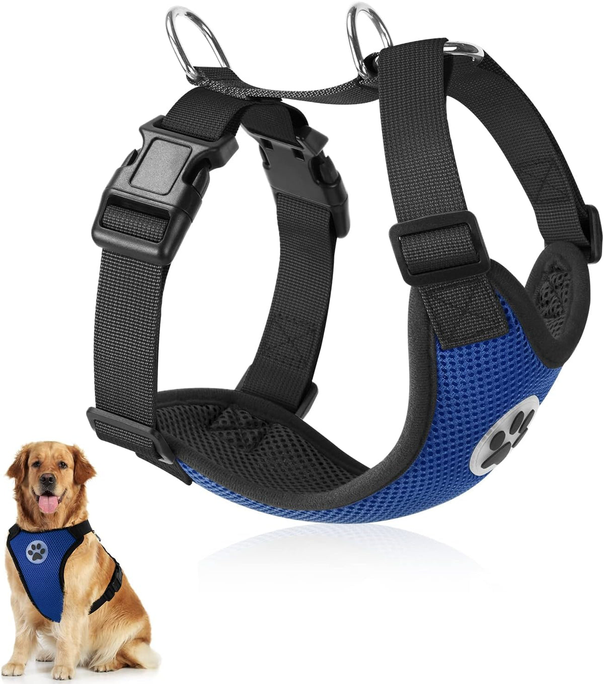 SlowTon Dog Car Vest Harness Multifunction Adjustable Double-Ring Breathable Mesh Fabric Harness for Cat Puppy Road Trip Daily Walks