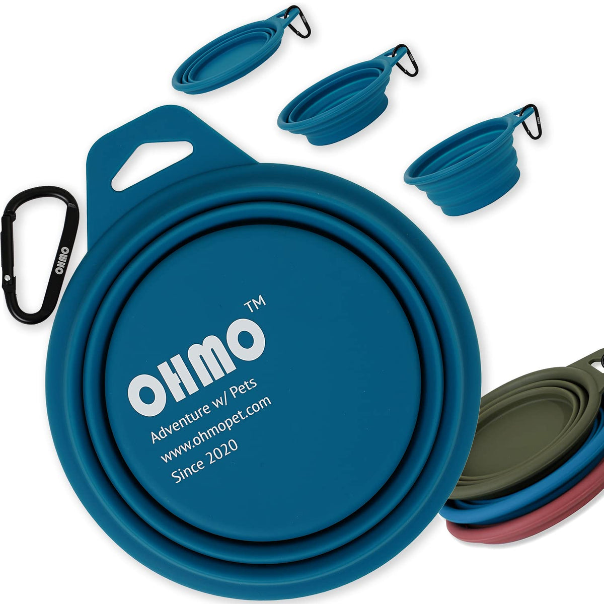 OHMO Collapsible Dog Water Bowl for Travel, 2pcs, 400ml, Light Blue&Grey
