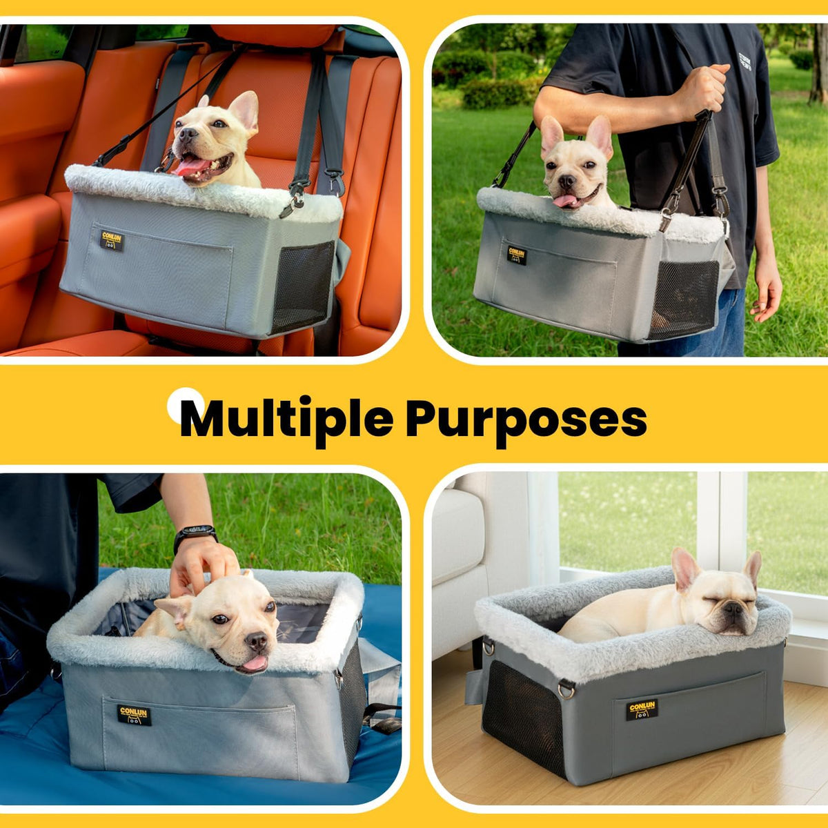 Conlun Dog Car Seat Booster | Steel Frame Anti-Collapse | Small Pet | Grey