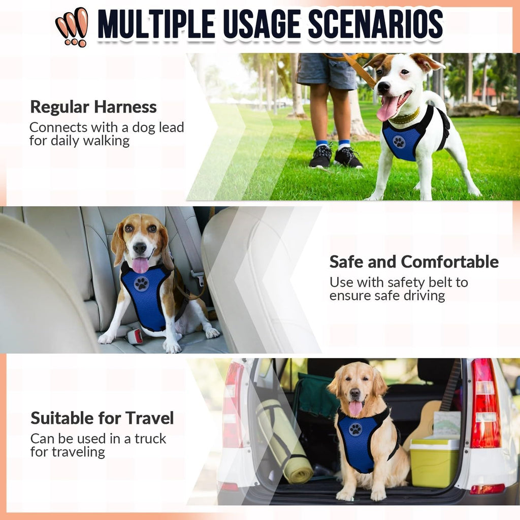 SlowTon Dog Car Vest Harness Multifunction Adjustable Double-Ring Breathable Mesh Fabric Harness for Cat Puppy Road Trip Daily Walks