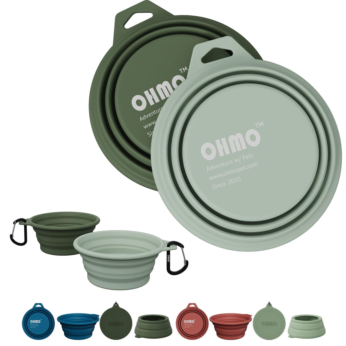 OHMO Collapsible Dog Water Bowl for Travel, 2pcs, 400ml, Light Blue&Grey