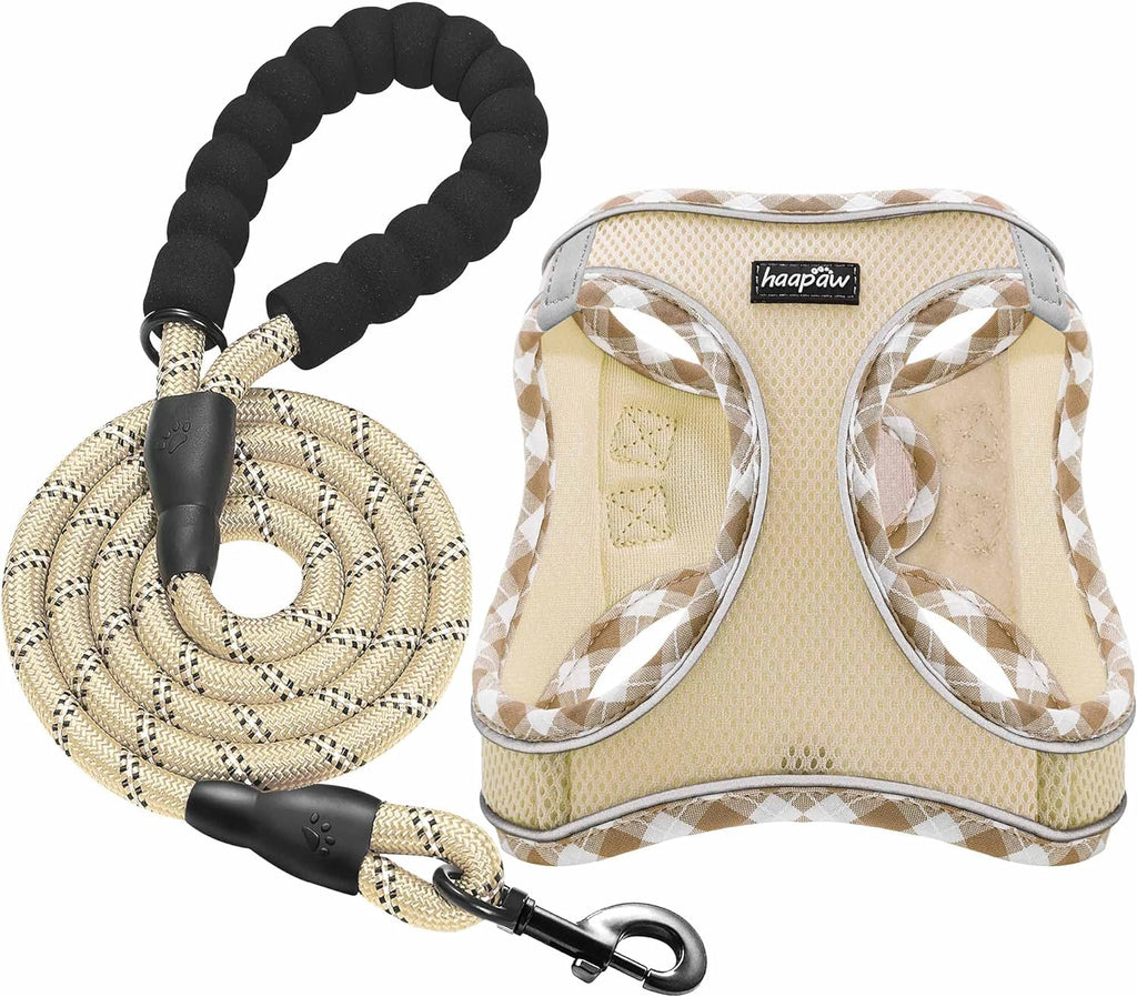 haapaw Dog Harness and Lead Set, No Pull Adjustable Reflective Step-in Puppy Harness with Thickened Padded Vest for Extra-Small/Small Medium Dogs