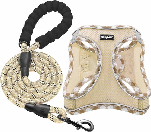 haapaw Dog Harness and Lead Set, No Pull Adjustable Reflective Step-in Puppy Harness with Thickened Padded Vest for Extra-Small/Small Medium Dogs