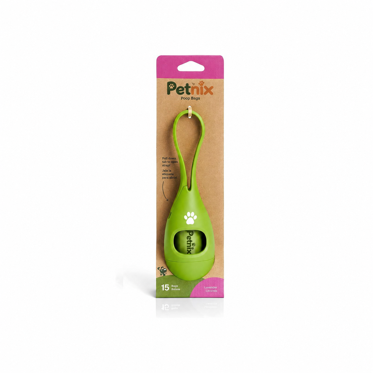 Petnix green dog poo bag dispenser with 15 lavender-scented bags