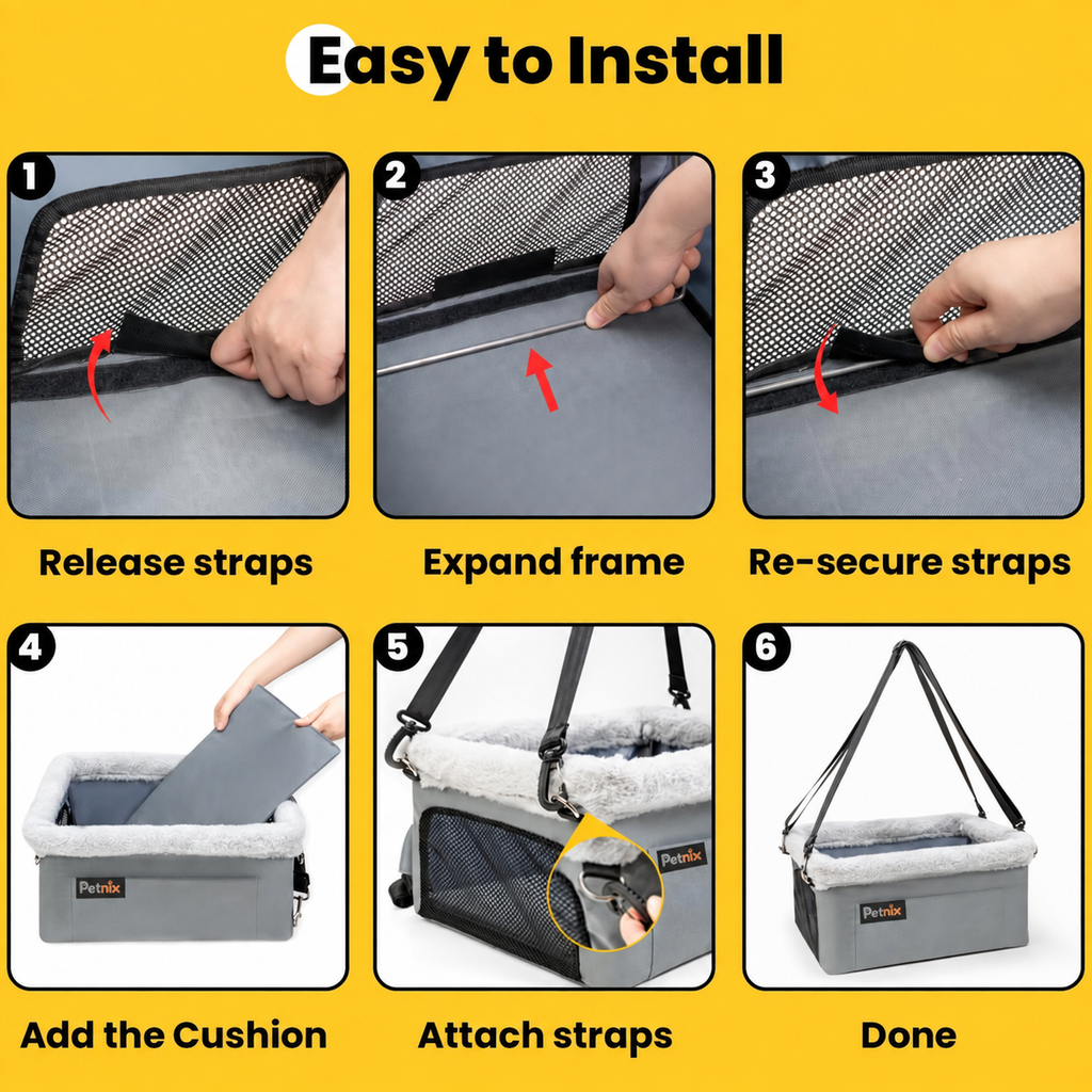Petnix foldable dog car seat booster installation and setup instructions